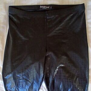 Betabrand Black Shiny Disco Leggings rare